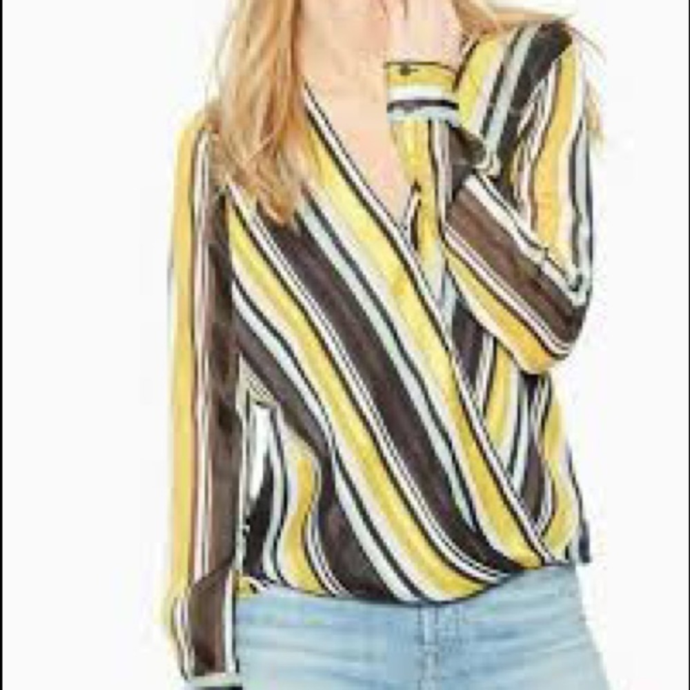 Parker | Lola Striped V-Neck Wrap High-Low Blouse
